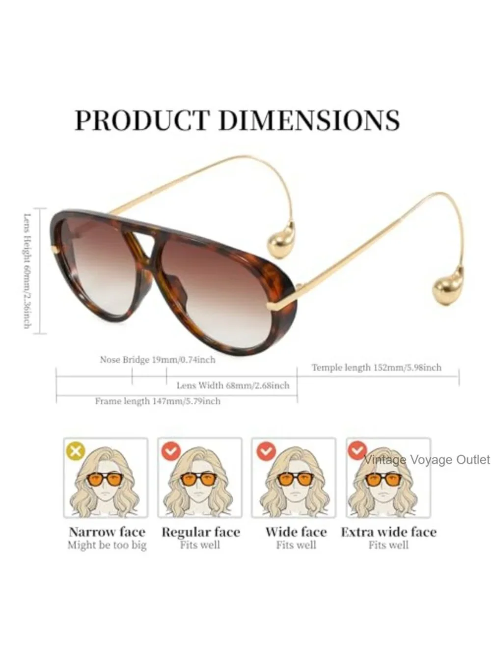 Oversized Retro Aviator Sunglasses for Women Metal Frame UV400 Protection